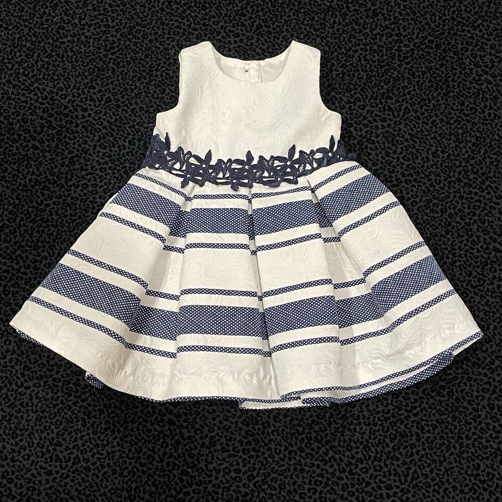 Girls Toddler Baby Dress Size 12M Wedding Party Holiday White Blue